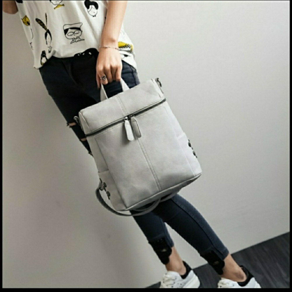 Gray Vegan Leather Backpack - Picture 2 of 8